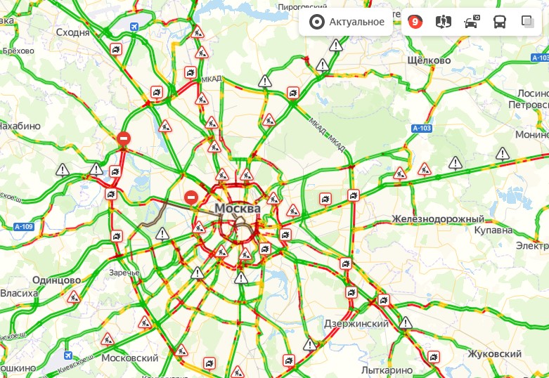 Пробки на мкад внешняя сторона сейчас карта