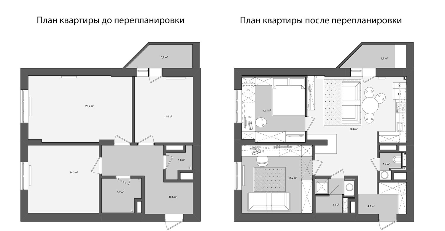 Перепланировка квартиры до и после