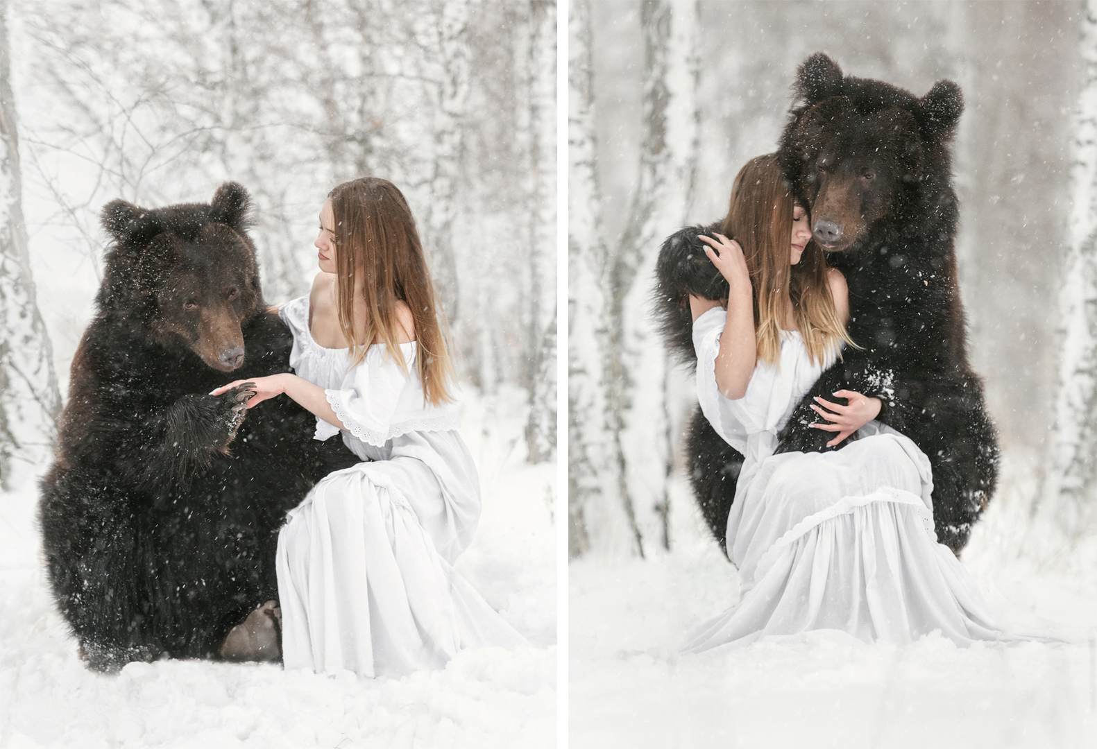 Девушка с медведем в обнимку