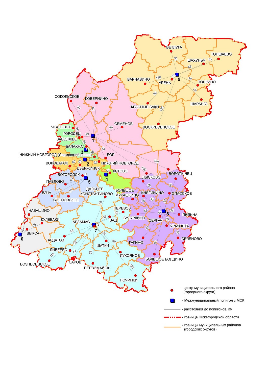 Карта нижегородской области с районными центрами