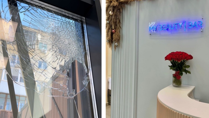 В Екатеринбурге вандал разозлился на салон красоты и разбил там стёкла. Видео
