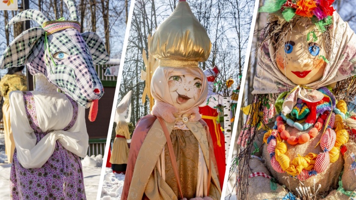 Коза в платье: в центре Ярославля выставили десятки масленичных кукол