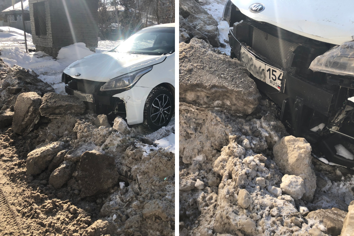 Машину сибиряка засыпали глыбами льда во время чистки улиц — авто получило повреждения