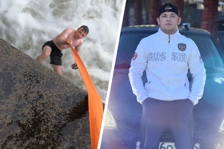 На фото — 22-летний Дмитрий. Это он прыгнул в Исеть с моста на Плотинке и он же до этого нырял в реку, чтобы проверить ее дно