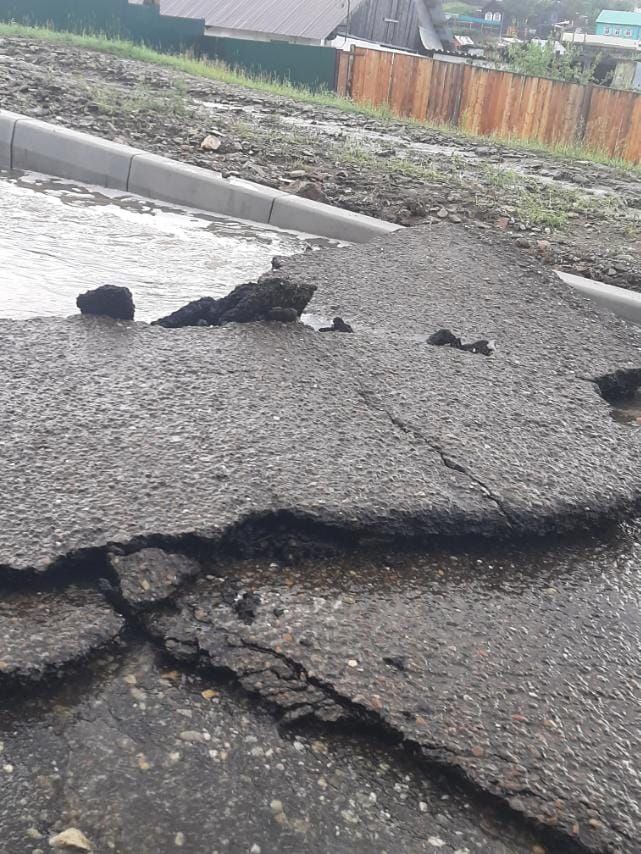 Там, где были выбоины, асфальт подмыло, вывернуло и унесло Там, где были выбоины, асфальт подмыло, вывернуло и унесло