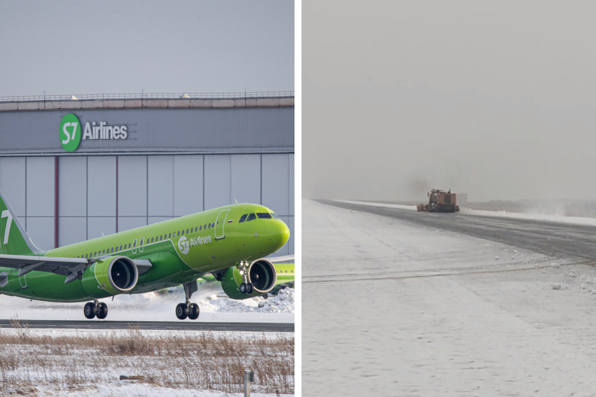 Самолет из Улан-Удэ не может вылететь в Новосибирск из-за снегопада — видео с полосы