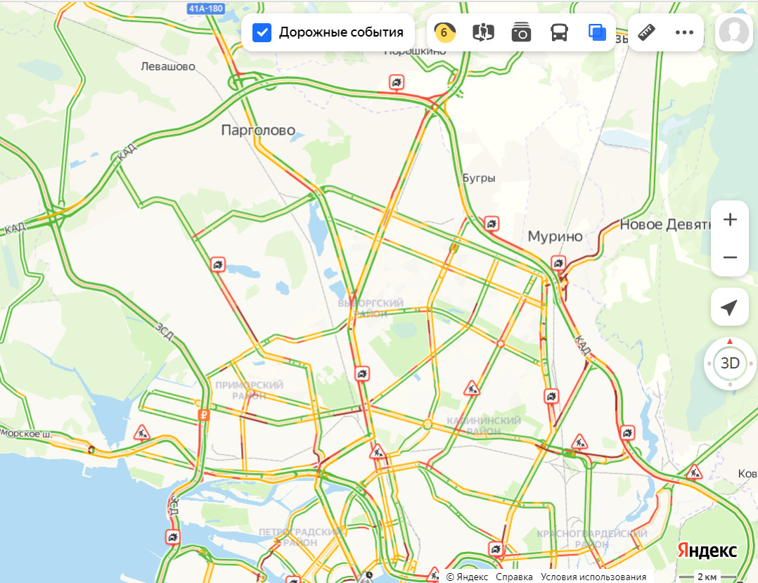 Карта загруженности дорог спб