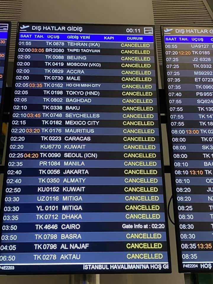 Рейсы из Стамбула отменены в десятки городов
