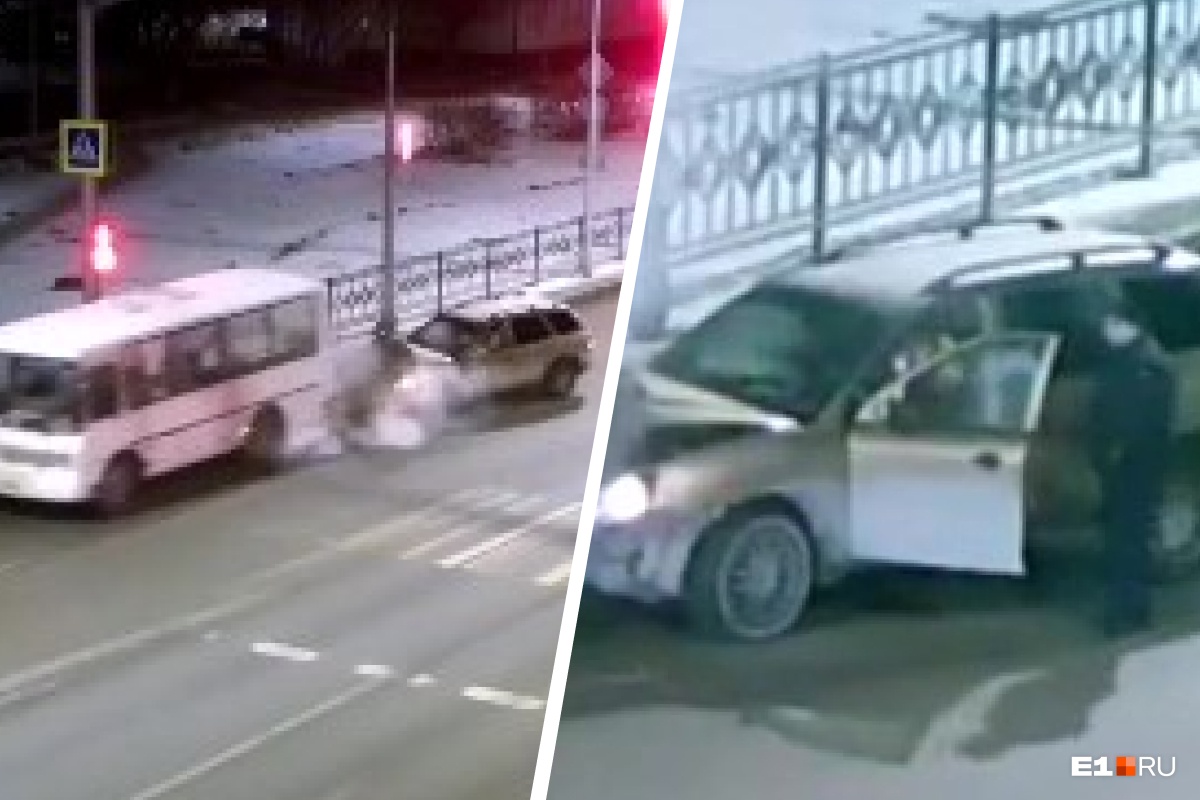 На Урале пьяный лихач на внедорожнике снес автобус на пешеходном переходе. Видео момента ДТП