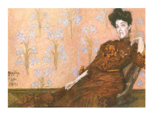 Портрет Н. И. Забелы-Врубель в кресле на фоне обоев. 1904. Бумага, акварель, графитный карандаш. 21,1 х 30,6