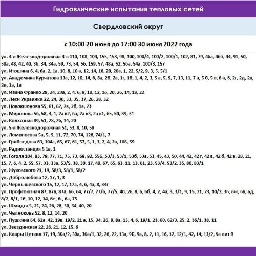 Список адресов, попадающих под отключение Список адресов, попадающих под отключение