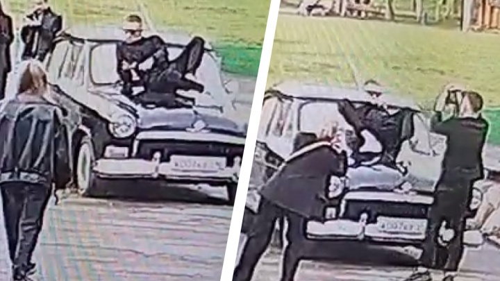 Странное видео: на Уктусе парень вдруг запрыгнул на раритетное авто и начал танцевать