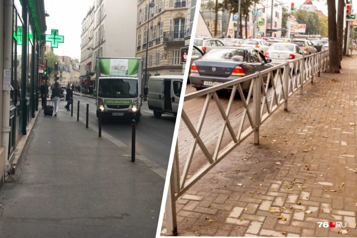 В Париже дороги и тротуары разделяют столбики