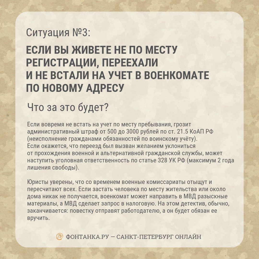 Я живу не по прописке и военного билета нет. Что мне за это будет? |  29.09.2022 | Санкт-Петербург - БезФормата