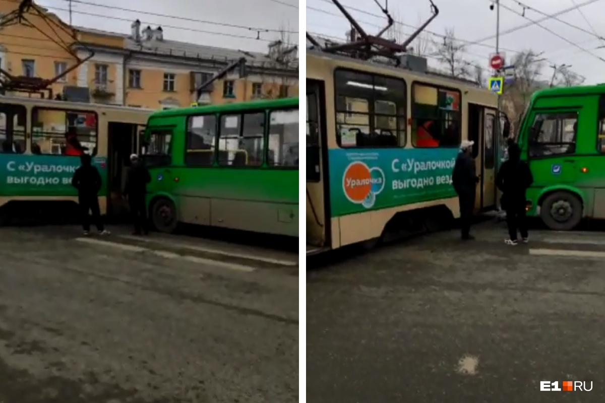 «Движение встало». В Екатеринбурге столкнулись автобус и трамвай