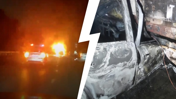 На Тюменском тракте в фуру врезалась иномарка. Ее водитель сгорел в машине