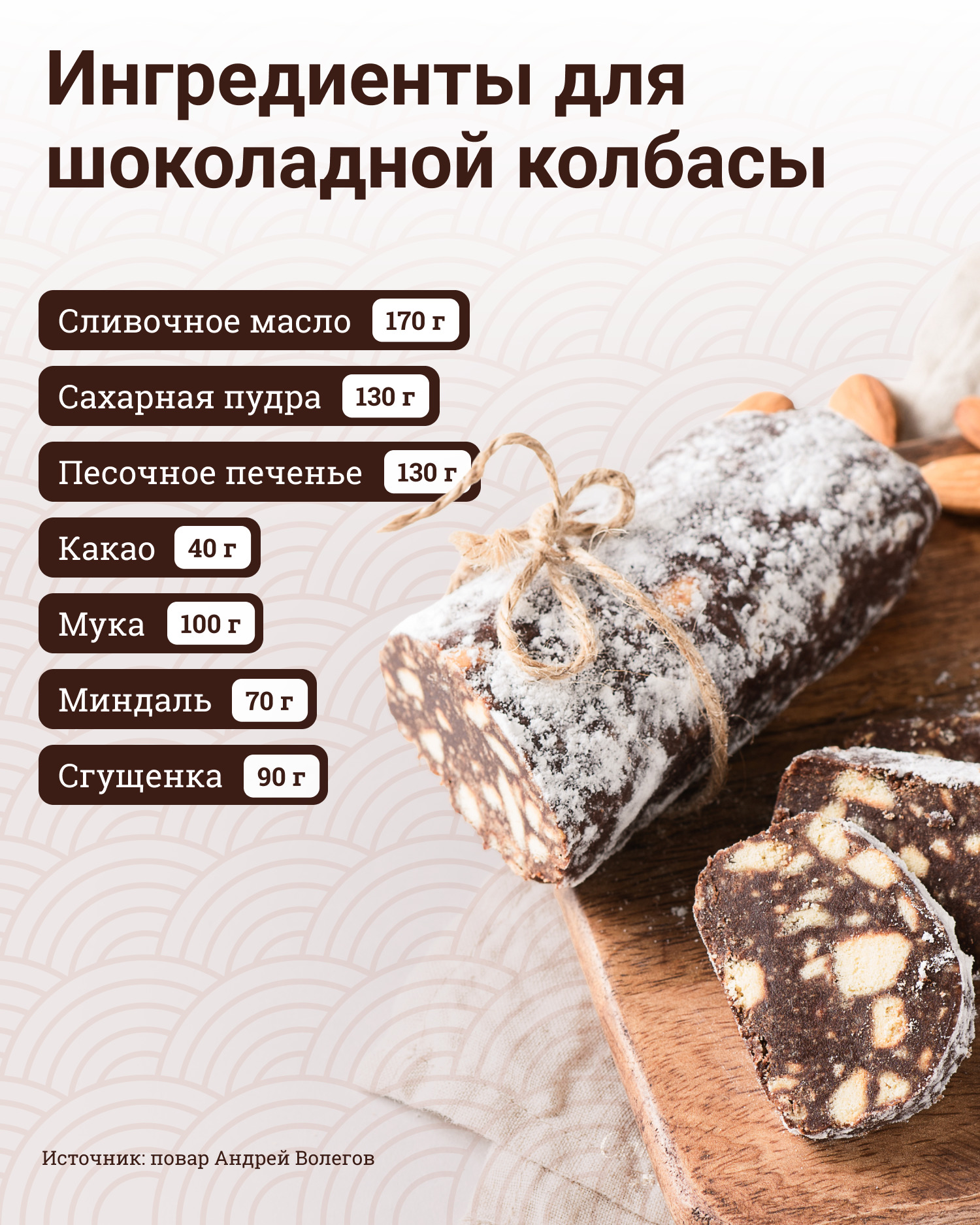 Самая элементарная колбаса, которую вы можете приготовить дома, — шоколадная
