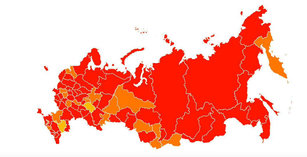 Почти вся Россия сейчас красного цвета