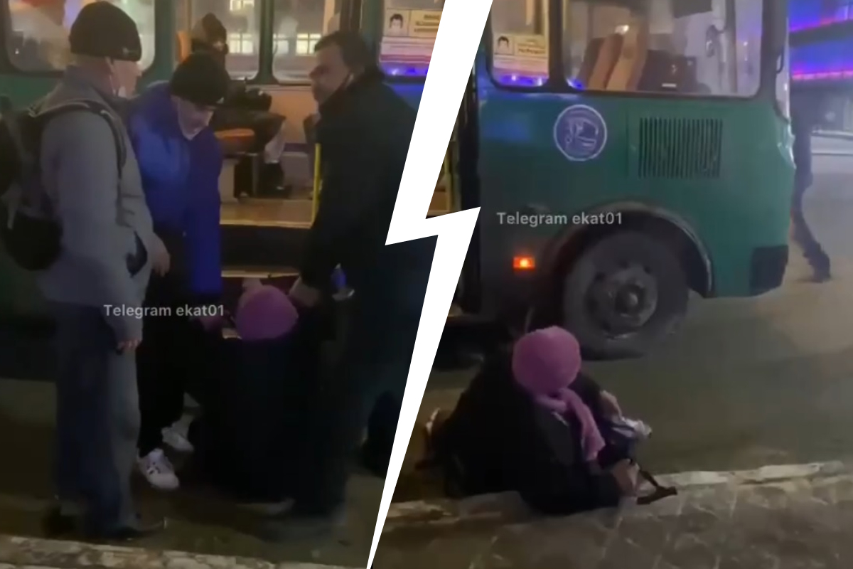 Водителя и кондуктора, которые выволокли бабушку из автобуса и бросили в грязь, сняли на видео
