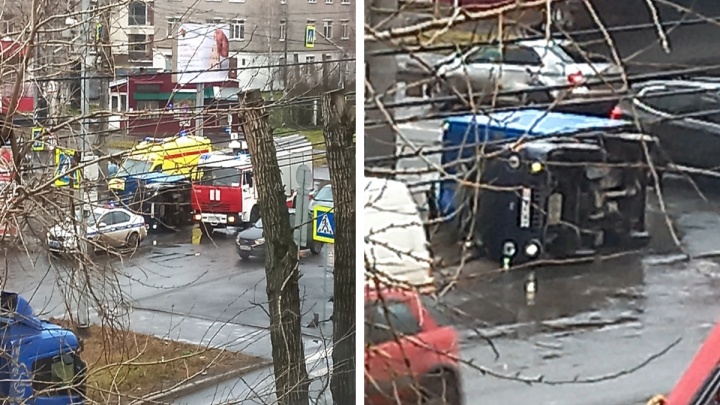 Возле Архангельской областной больницы перевернулся грузовик