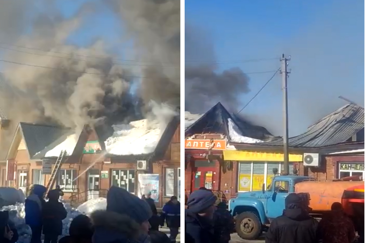 Утром в поселке в Новосибирской области вспыхнул магазин — пожар попал на видео