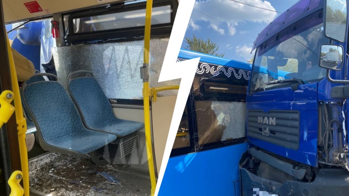 Бетономешалка влетела в автобус с людьми на Варшавском шоссе в Москве: фото и видео