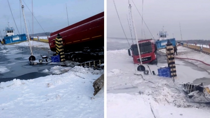 В Красноярском крае на реке перевернулся паром с бензовозом