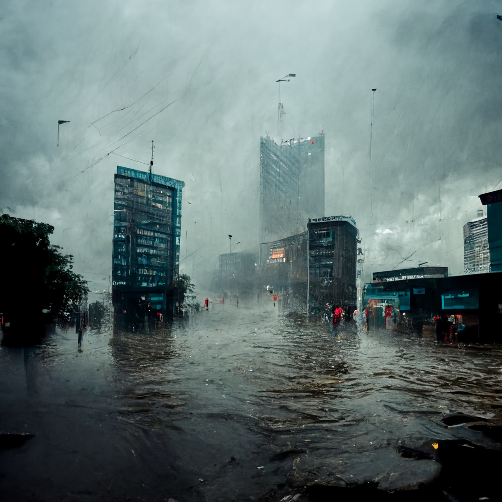 Центр города во время дождя