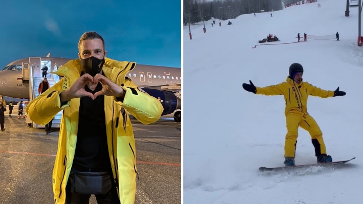 В Прикамье снимают шоу «Поедем, поедим!»: ведущий уже покатался с горы в Губахе на сноуборде и лопате