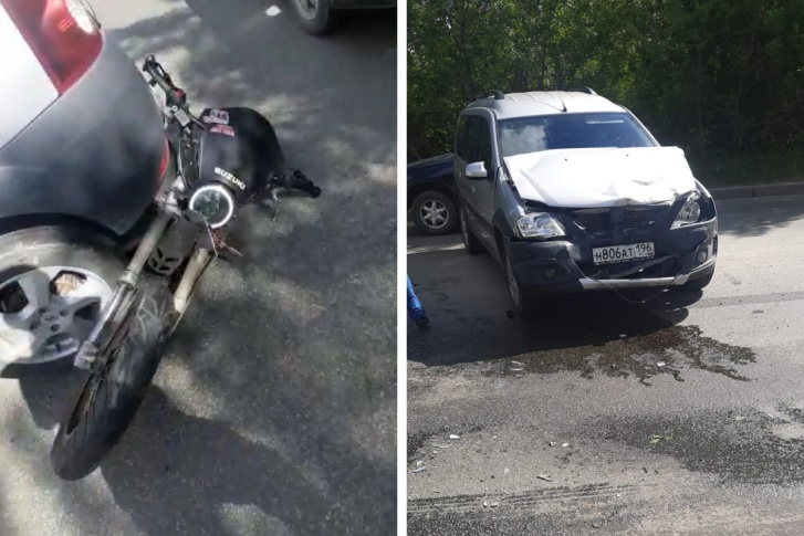 Lada Largus отбросило на проезжающего мимо мотоциклиста Lada Largus отбросило на проезжающего мимо мотоциклиста
