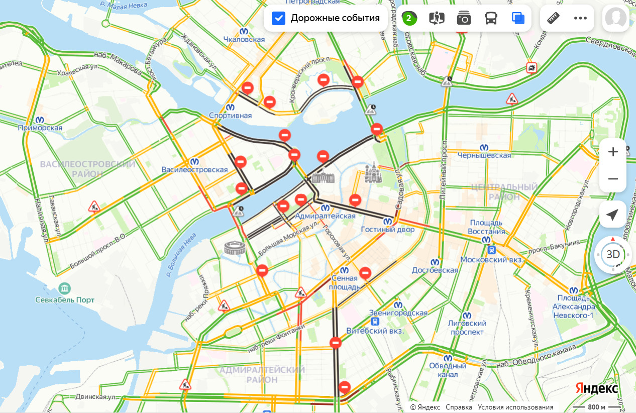 Перекрытия спб сегодня карта