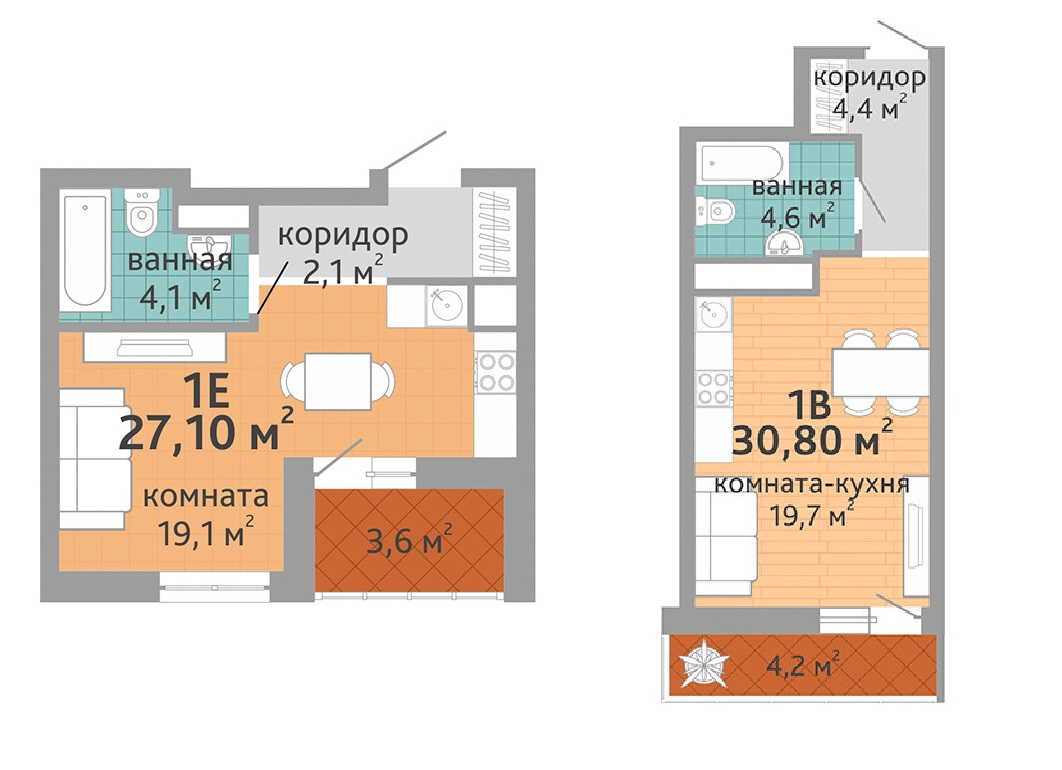 Студии просторные — можно выгодно зонировать пространство. В каждой есть полноценная ванная комната более <nobr class="_">4 кв. м</nobr>
