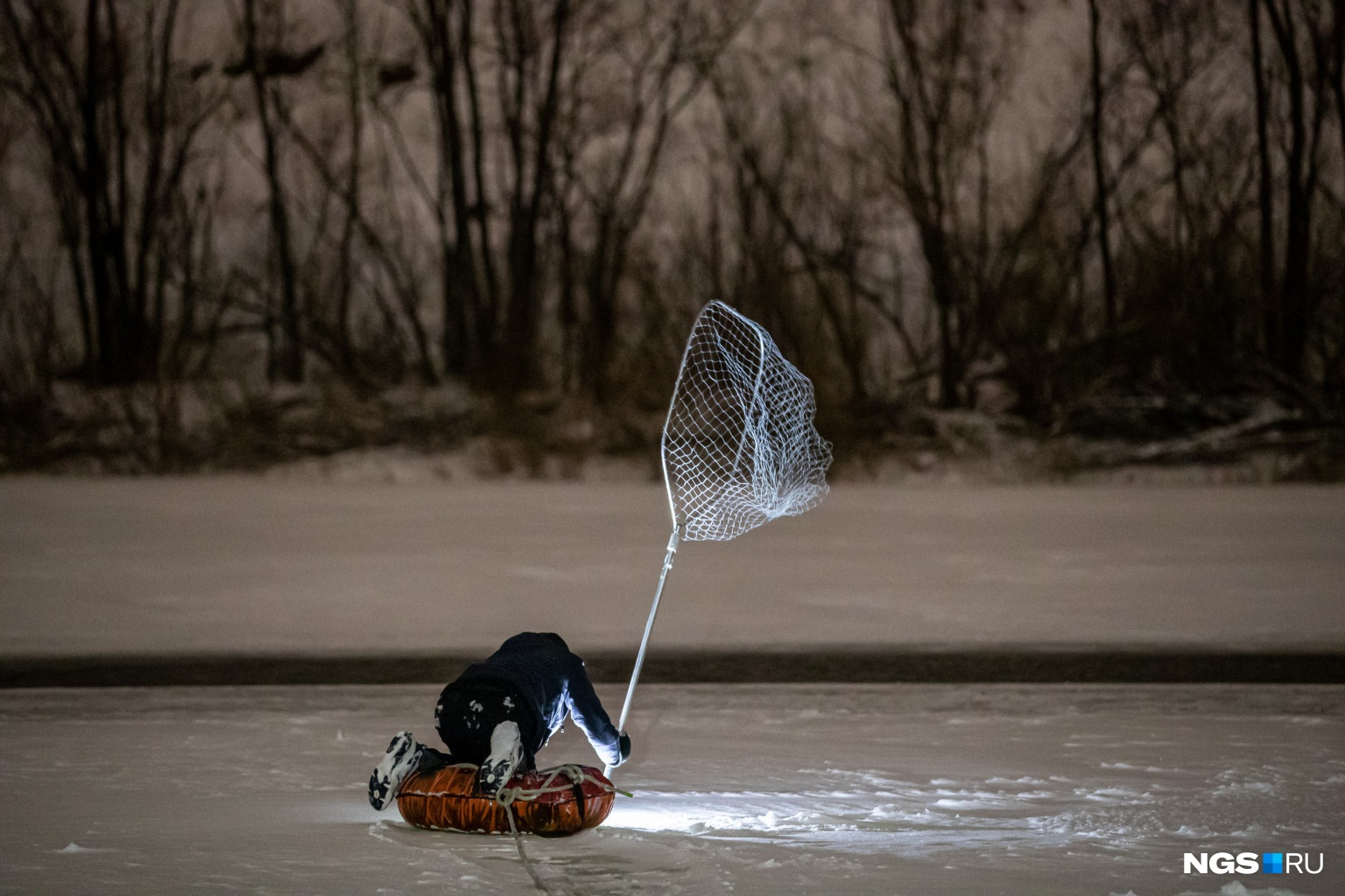 Попытка провалилась. Жители Новосибирска снова не поймали утку, которая замерзает на реке Иня