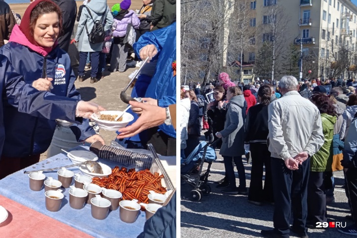 Бесплатную кашу и чай раздают волонтеры «Единой России»