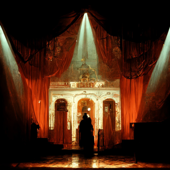 А это спектакль на сцене первого русского театра имени Федора Волкова