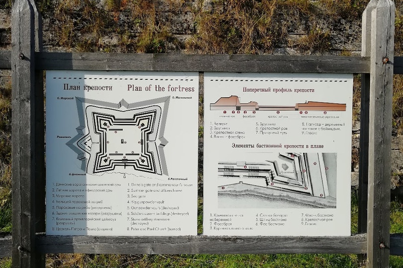 В некоторых местах стоят информационные таблички о тех событиях, что происходили здесь, есть план крепости