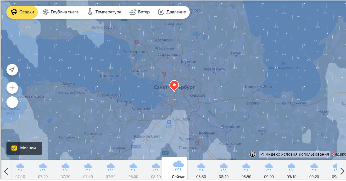 Карта осадков санкт петербург сегодня