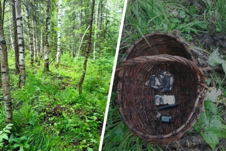 На фото место происшествия (слева). В лесу недалеко от места нападения нашли личные вещи погибшего мужчины (справа)