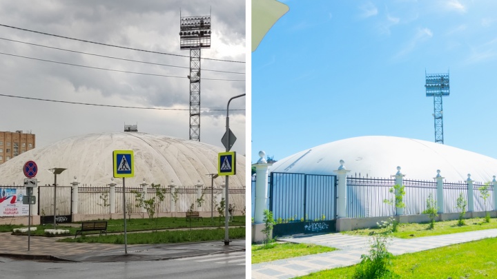 На стадионе «Динамо» в Архангельске почистили грязный шатер: как он выглядит снаружи и внутри