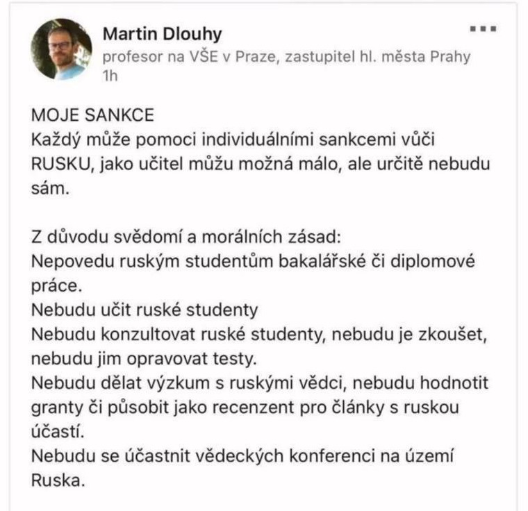 Пост на чешском языке профессора Мартина Длоуги (позже был удален из Facebook)