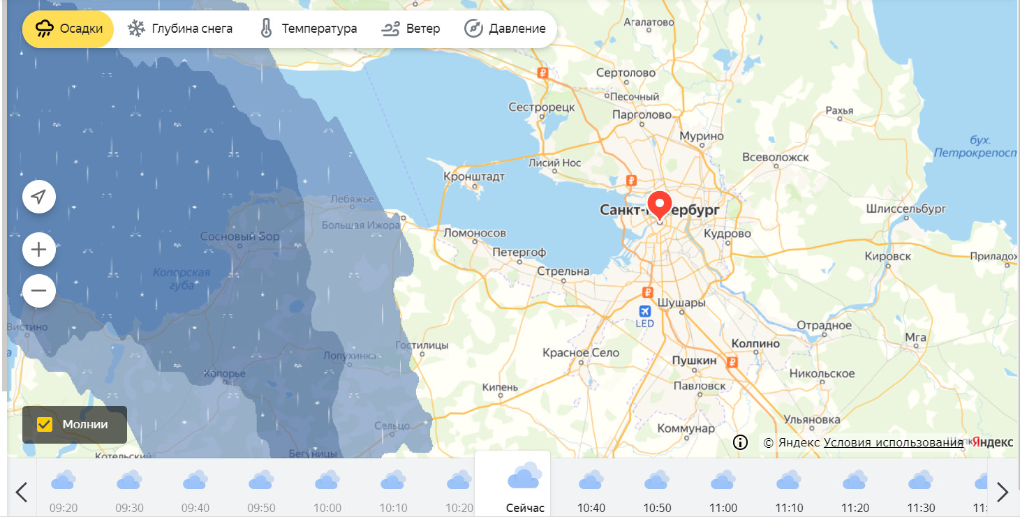 Карта осадков в спб сейчас