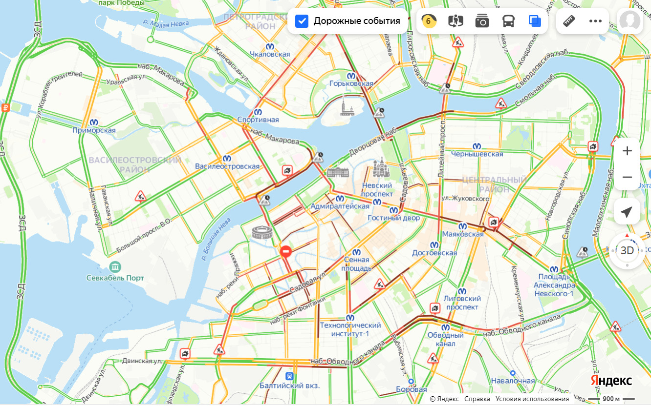 Карта пробок спб по времени