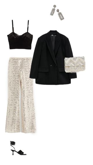 Топ, пиджак, туфли — Zara<br />Брюки — H&M<br />Клатч — Asos<br />Серьги — Wildberries Топ, пиджак, туфли — Zara<br />Брюки — H&M<br />Клатч — Asos<br />Серьги — Wildberries