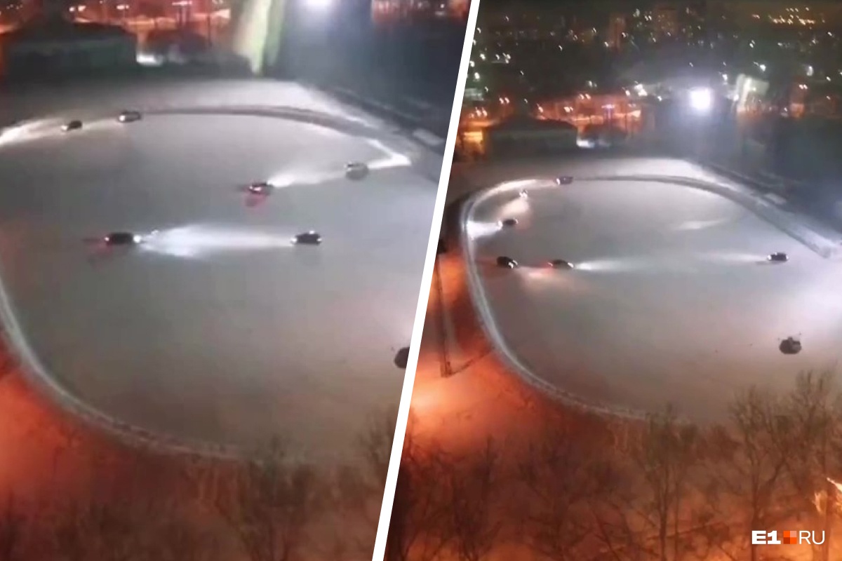 На Эльмаше дрифтеры устроили гонки по льду городского катка. Видео