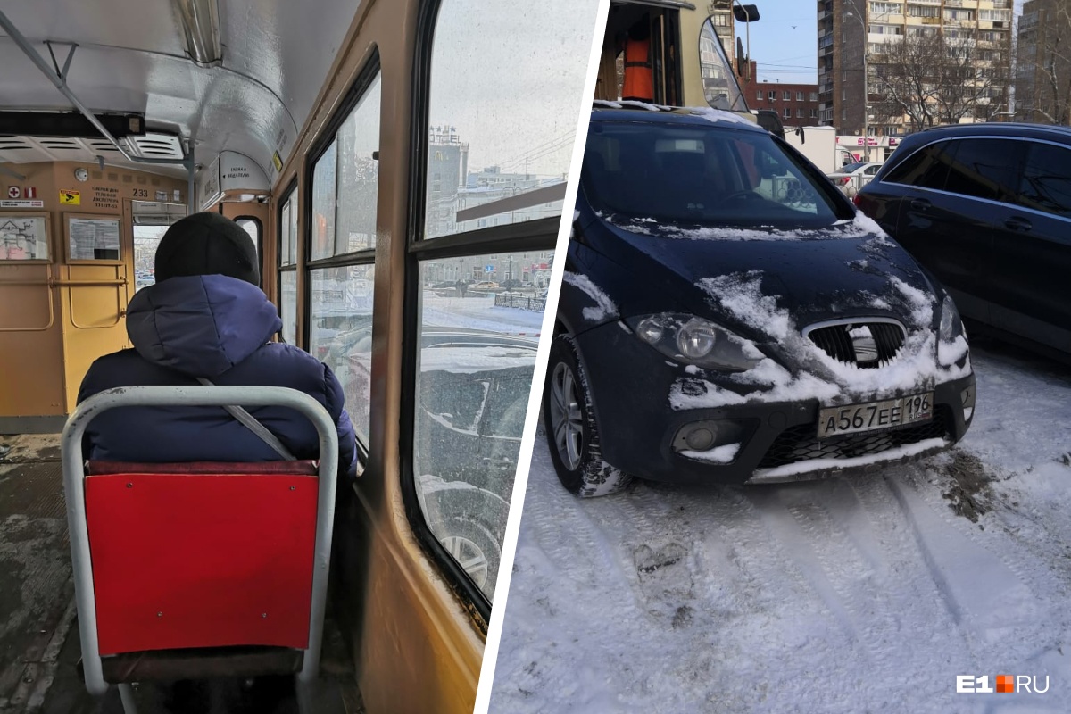 В Екатеринбурге автохам на SEAT заблокировал 23-й трамвай в районе вокзала