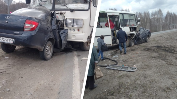 «Лада» разбилась об автобус с пассажирами на новосибирской трассе: один человек погиб