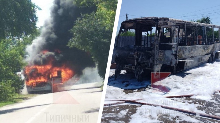 На Кубани сгорел пассажирский автобус