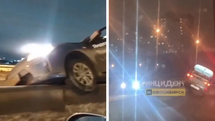 Автомобиль «Яндекс.Такси» повис на отбойнике на Димитровском мосту