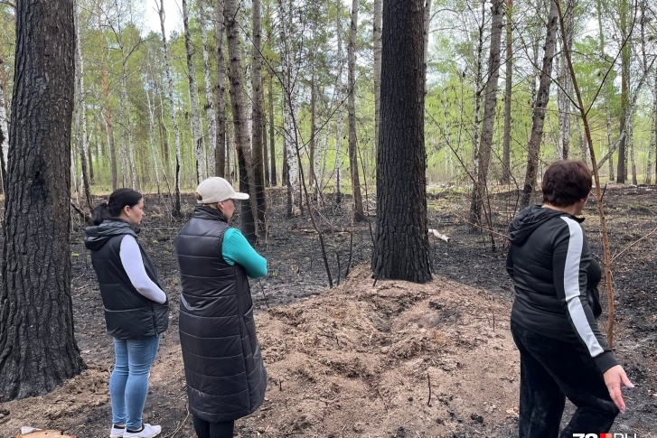 Жители поселка Богандинского показывают последствия пожара и как они с ним боролись