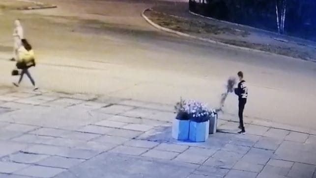Молодой человек вырвал охапку цветов из вазона в Чите и попал на видео мэрии
